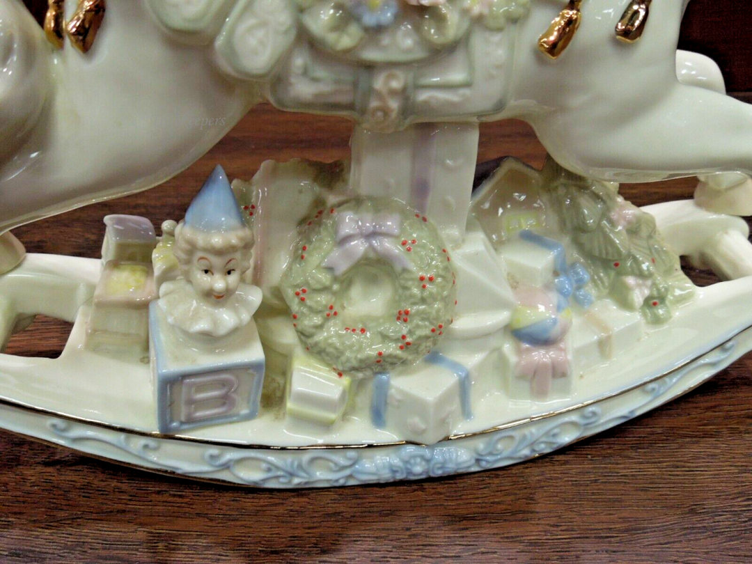s681 Vintage Sankyo-Fine Porcelain-Christmas Musical Rocking Horse