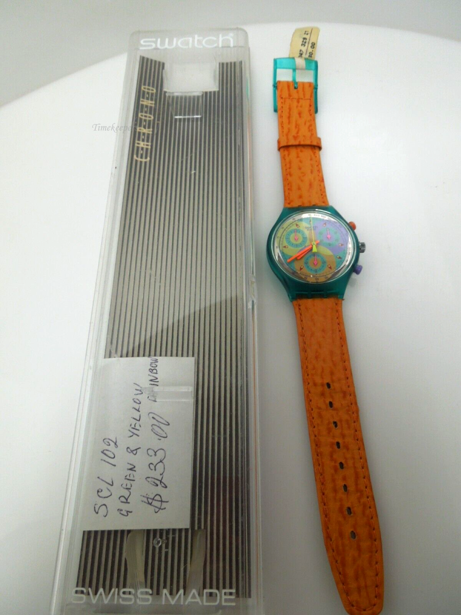 s500 1992 Green & Yellow Rainbow Swiss Made Swatch Chronograph, Swatch Chrono