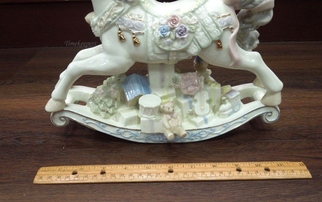 s681 Vintage Sankyo-Fine Porcelain-Christmas Musical Rocking Horse