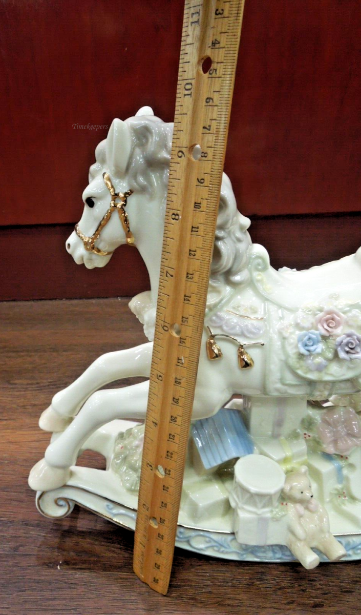 s681 Vintage Sankyo-Fine Porcelain-Christmas Musical Rocking Horse