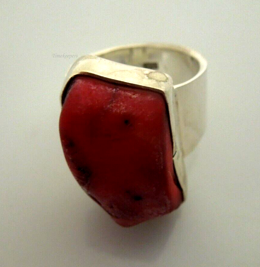 s079 Vintage Sterling Silver Deep Red Coral Stone Ring 8/14.4g