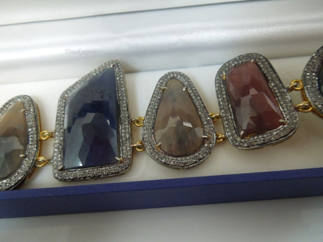 t105 Gemstone Bracelet 925 18k Rhodium Plated Sapphire Diamond 4 cts Bracelet 8"