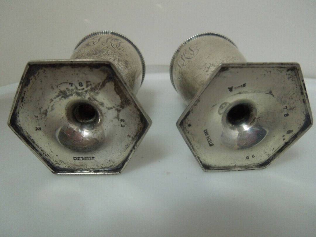 s399 Vintage Sterling Silver Crown Salt & Pepper Shakers  