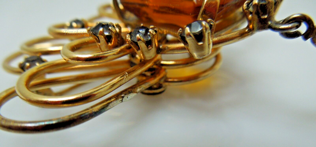 s975 Vintage  Art Deco Style Vintage 1950s 1/20 12k Gold Filled Citrine Brooch Pin  