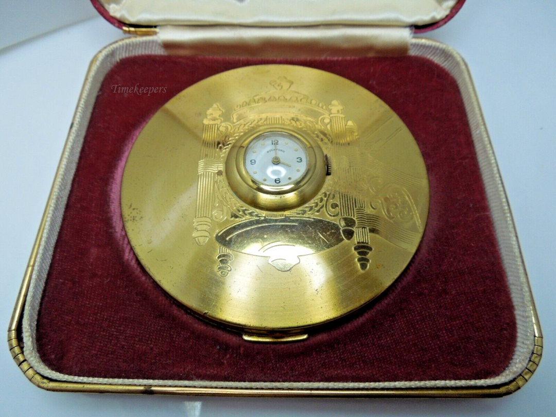 s657 Ladies Compact with watch Rockford Signed Circa 1935 Illinois Case Co with working watch Compound