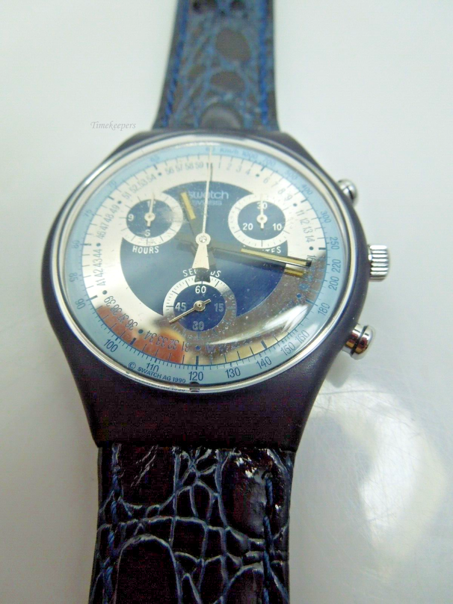 s758 1992 Swatch Watch Silver Star Chrono Chronograph Leather SCN102 with original box 