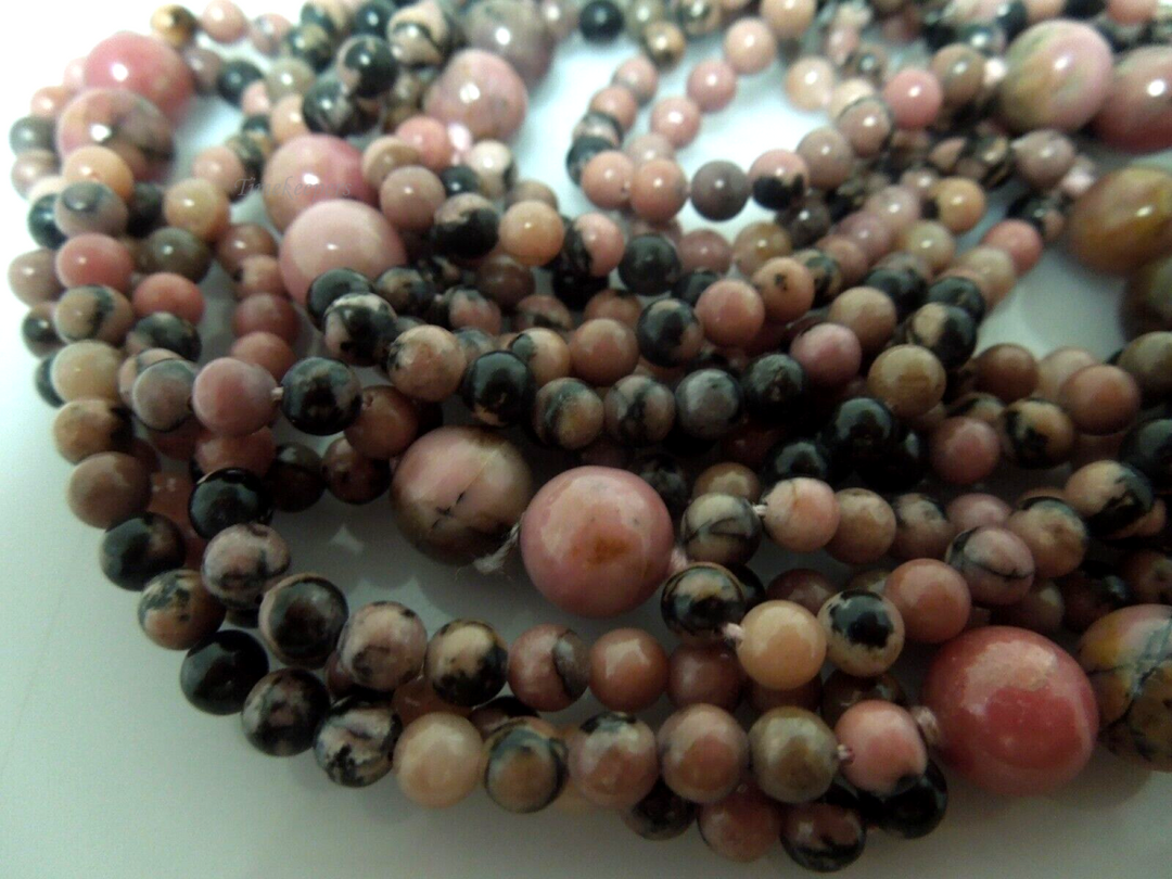 s116 Vintage Rhodonite Beads Necklace 32"