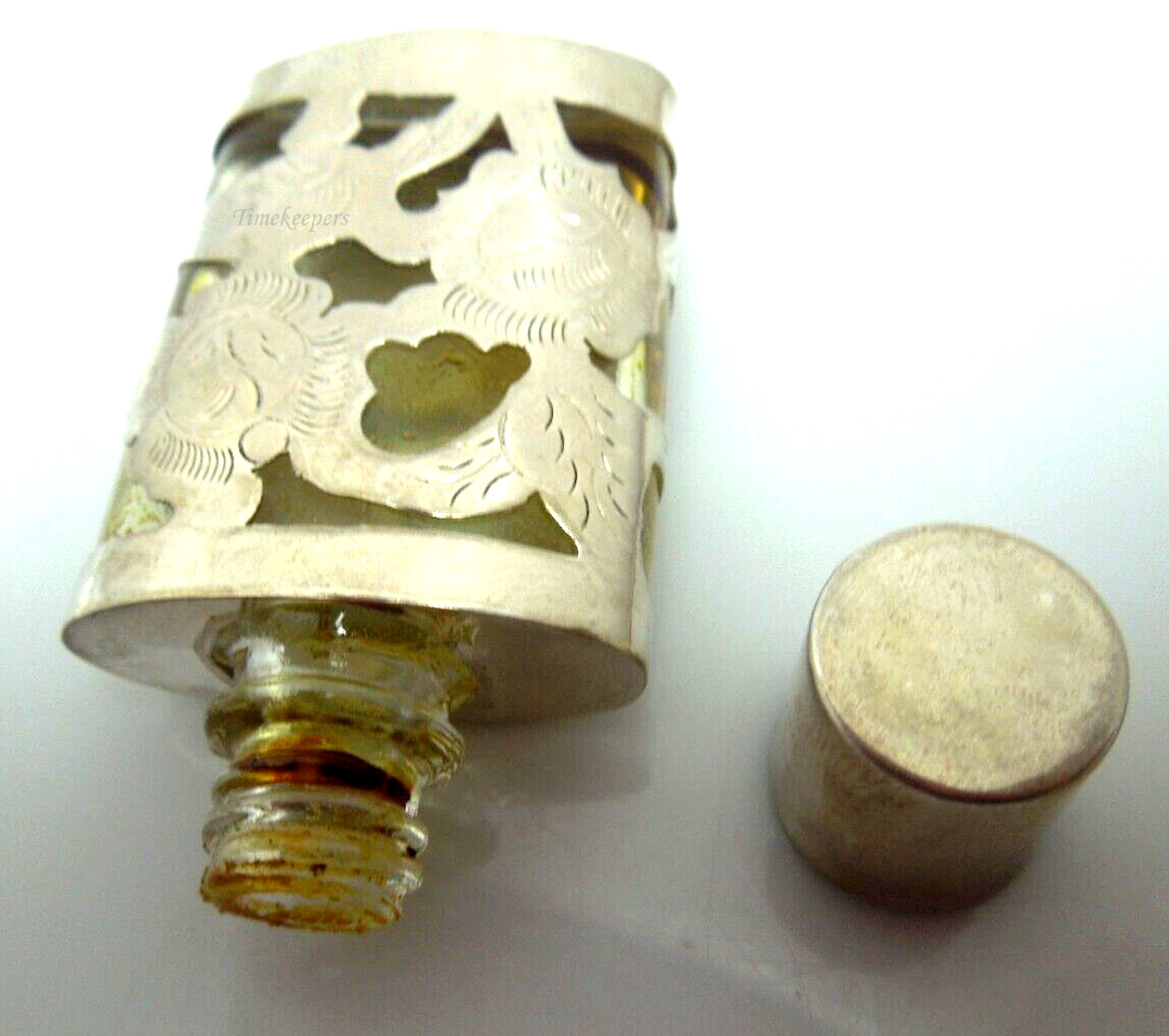 s193 Vintage Miniature Glass Perfume Bottle with Sterling Case and Sterling Funnel Mexico