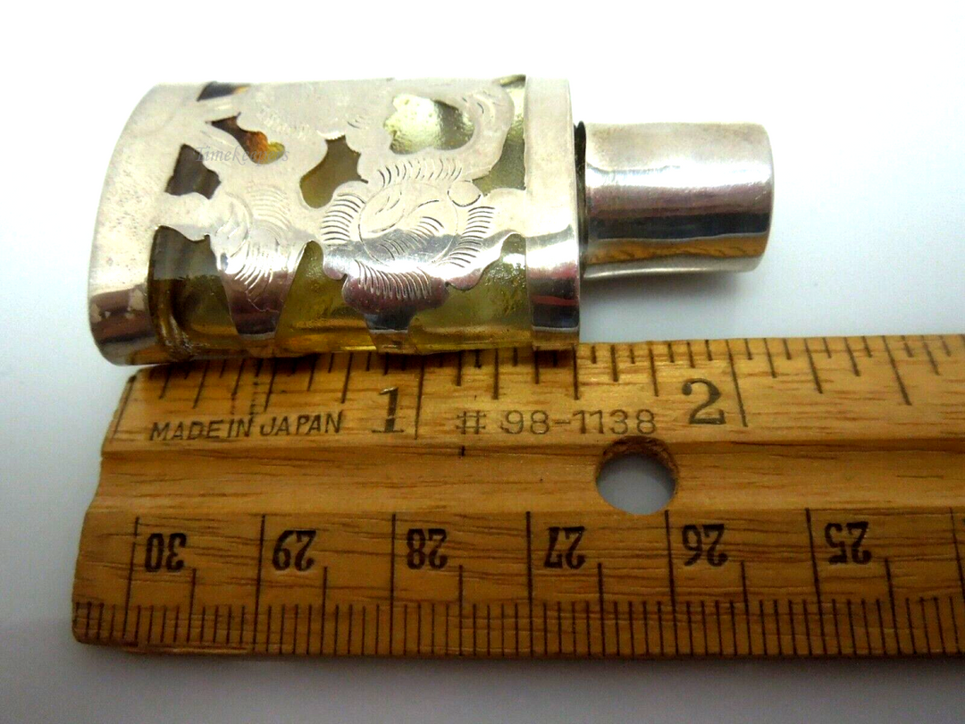 s193 Vintage Miniature Glass Perfume Bottle with Sterling Case and Sterling Funnel Mexico