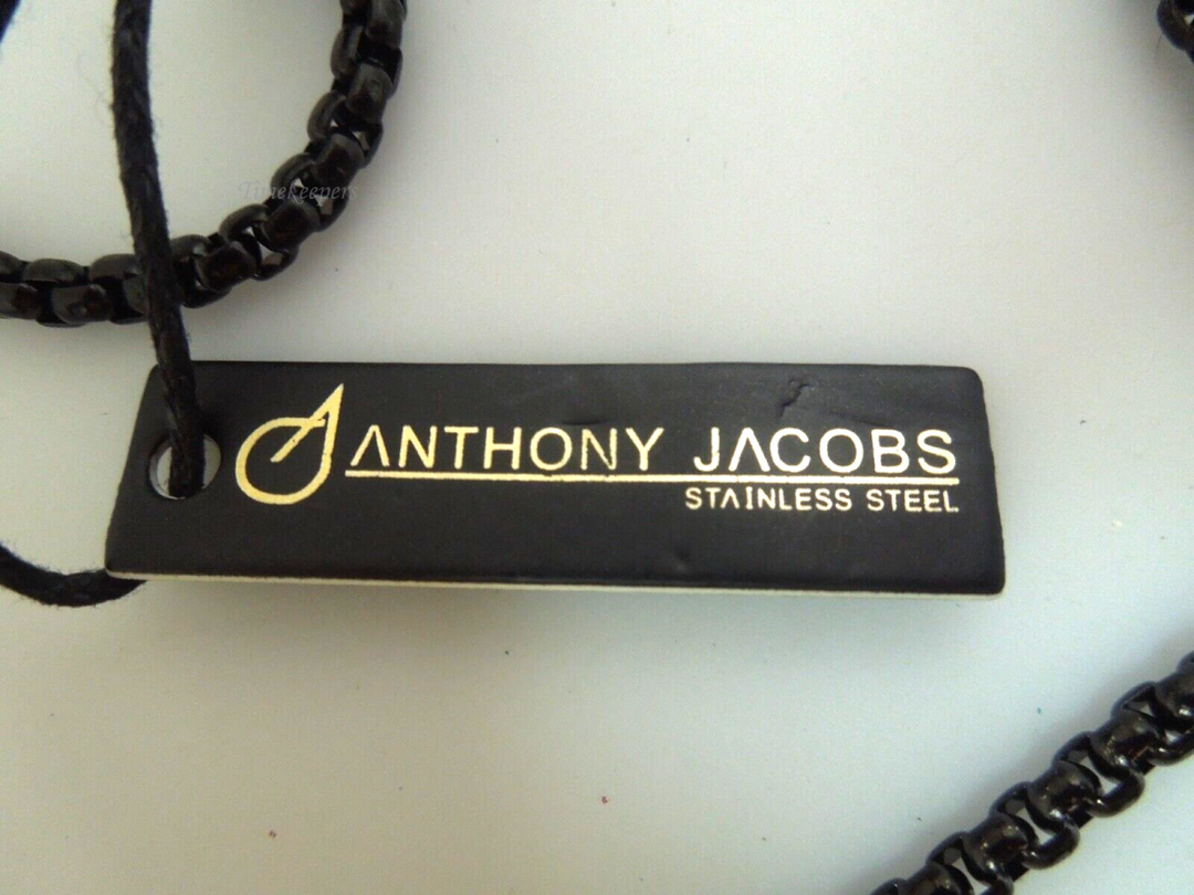 s344 Anthony Jacobs Black Stainless Steel Chain and gold tone round and cross Pendant New with tags  