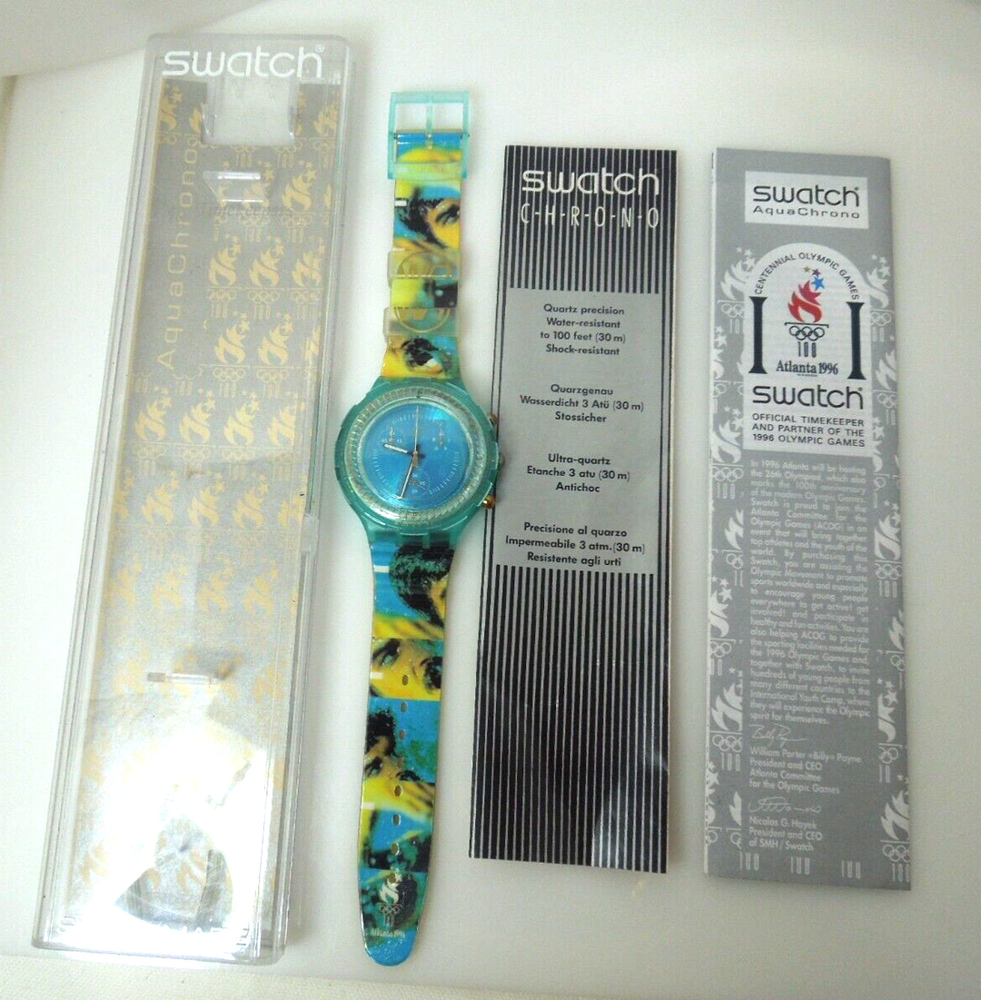 s469 1996 Olympics Mark Spitz Swatch Watch Atlanta NIB New Old Stock OLYMPIC