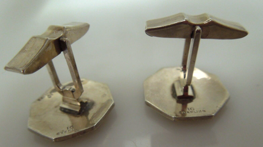 s732 Vintage Sterling Silver Octagonal Shaped Cufflinks IC Signed,12.2g