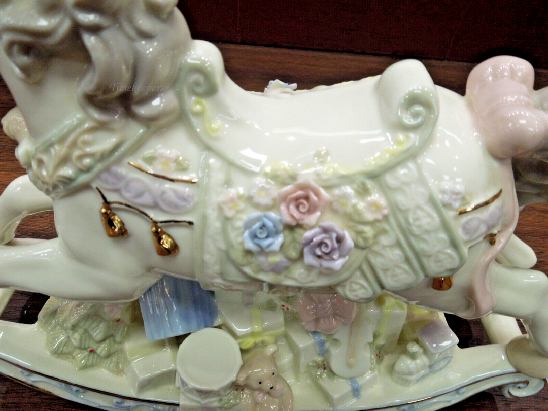 s681 Vintage Sankyo-Fine Porcelain-Christmas Musical Rocking Horse
