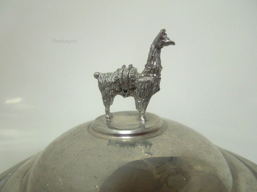 s326 Vintage Bolivia Carcu Ltd 97% tin Pewter Trinket Box w/Inca Mayan Aztec figures