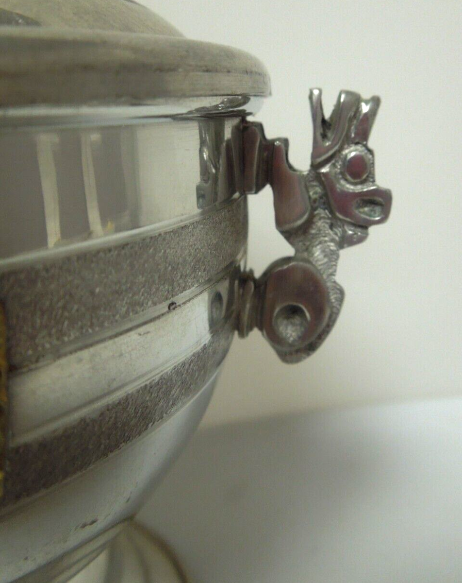 s326 Vintage Bolivia Carcu Ltd 97% tin Pewter Trinket Box w/Inca Mayan Aztec figures