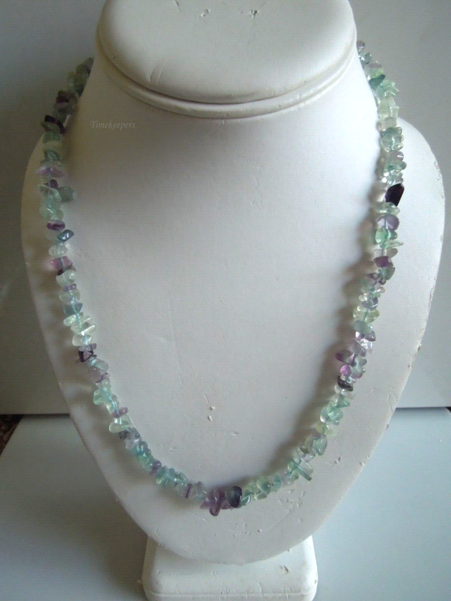 s314 Vintage Natural Fluorite Chip Beads Gemstone Single Strand Necklace 20"