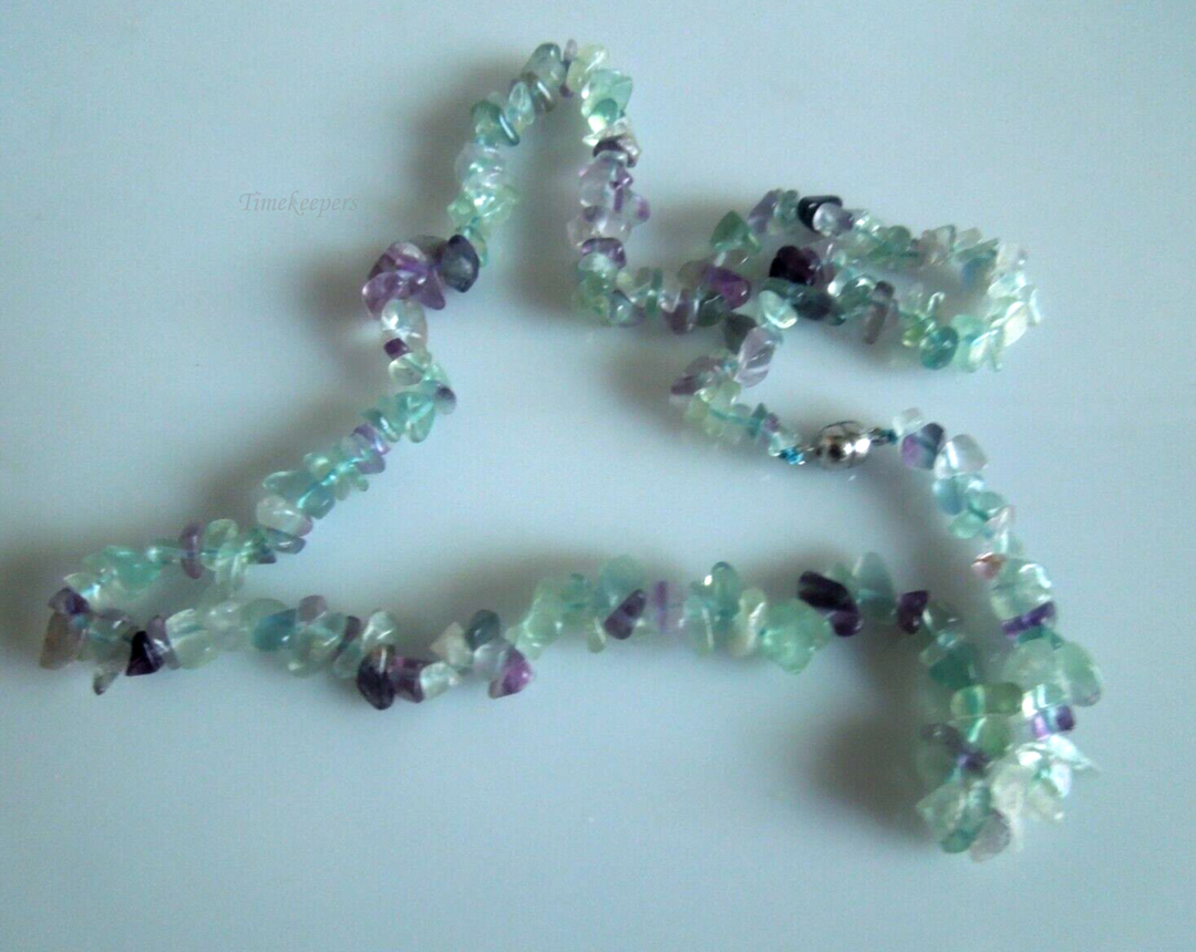 s314 Vintage Natural Fluorite Chip Beads Gemstone Single Strand Necklace 20"