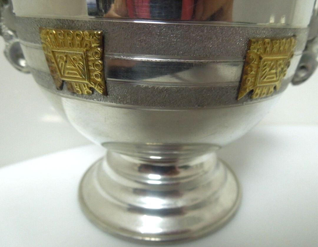 s326 Vintage Bolivia Carcu Ltd 97% tin Pewter Trinket Box w/Inca Mayan Aztec figures