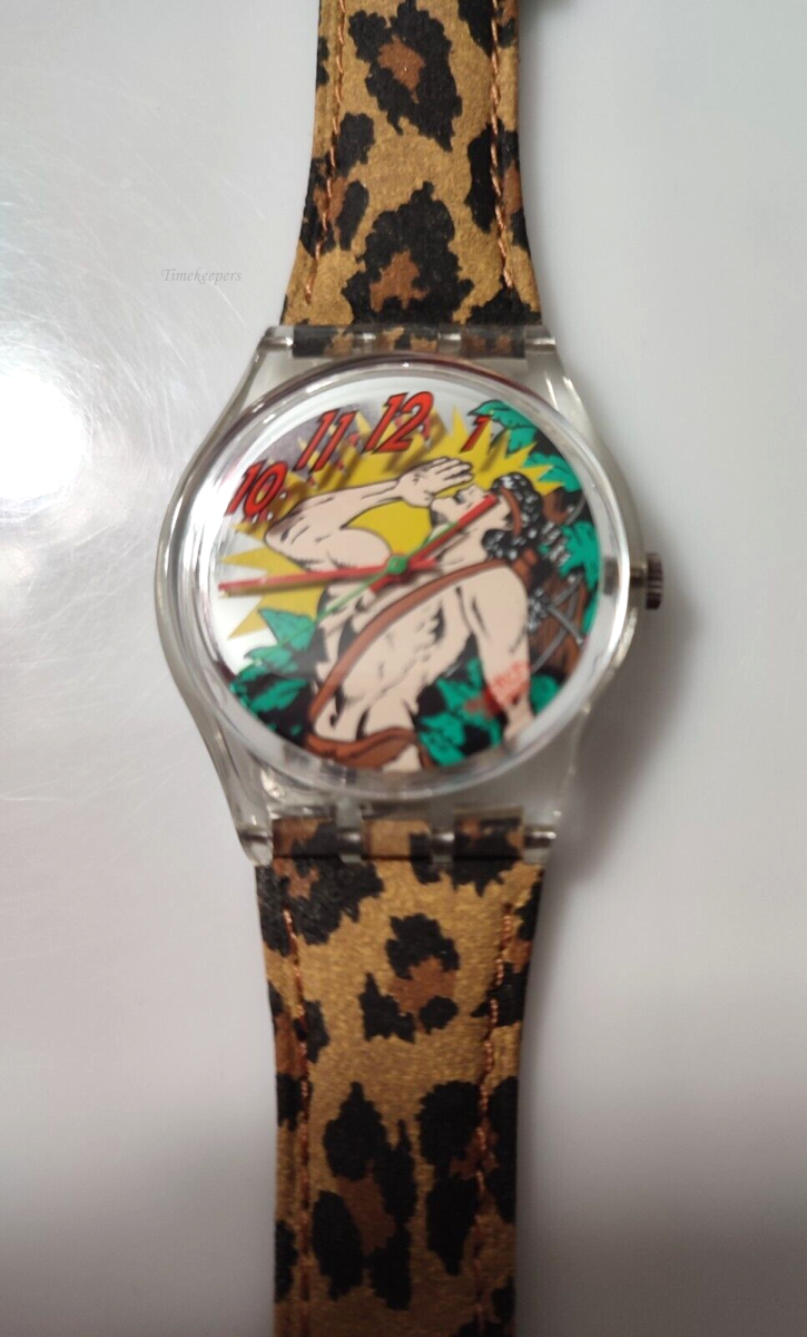 s476 Vintage 1995 Swatch OONGAWAH! GK193 - mint - unworn - running - new battery - 34mm dial - leather strap