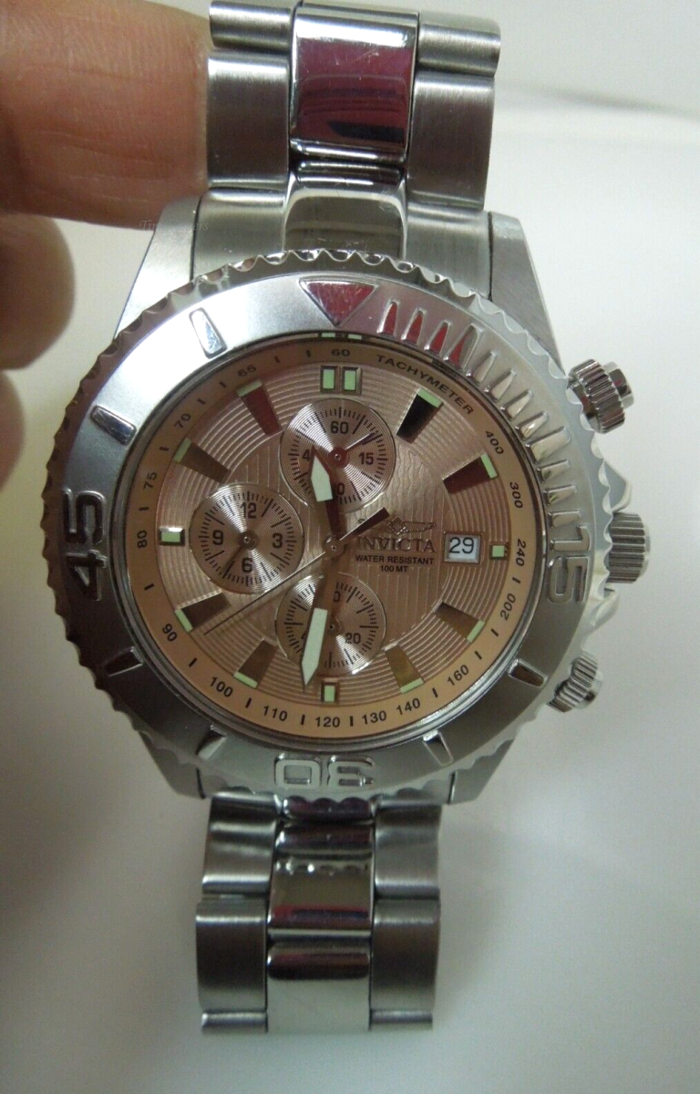 s543 Invicta Chronograph Movement Model 3198 Stainless Steel Mens Watch with Box and Booklet