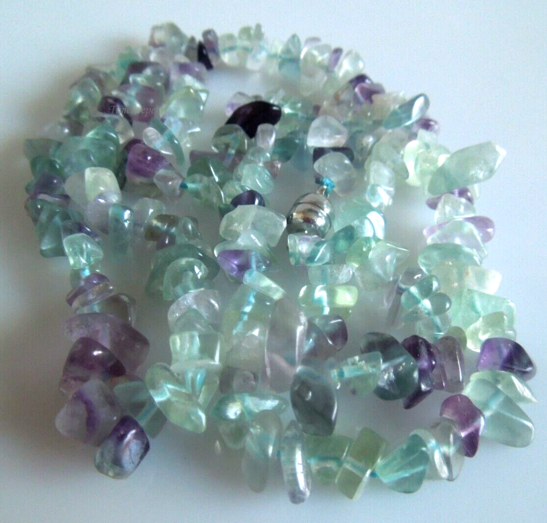 s314 Vintage Natural Fluorite Chip Beads Gemstone Single Strand Necklace 20"