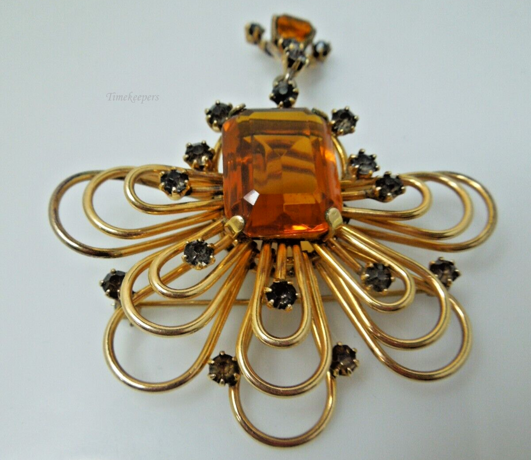 s975 Vintage  Art Deco Style Vintage 1950s 1/20 12k Gold Filled Citrine Brooch Pin  