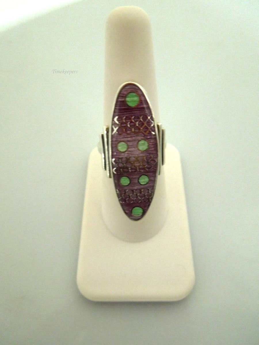 s081 Vintage Sterling Silver Big face Enamel Ring in Size 7.25 