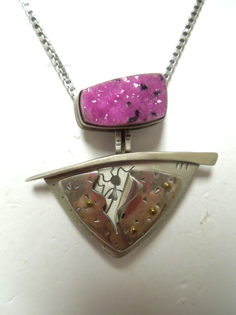 s150 Sterling Silver 925 Pink Druzy Bali Pendant Necklace 18"