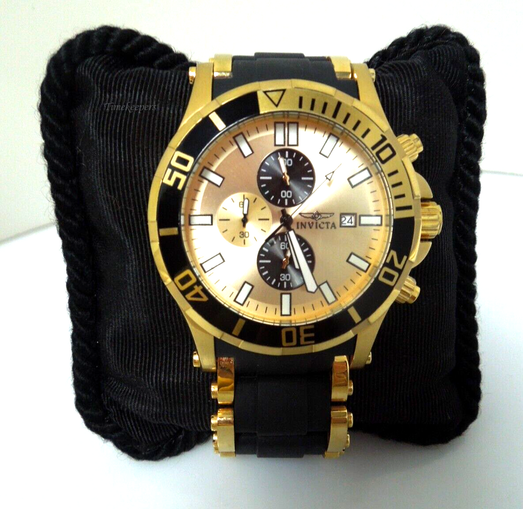 s837 Invicta Men's 1478 Sea Spider Chrono Gold Dial Black Polyurethane Watch