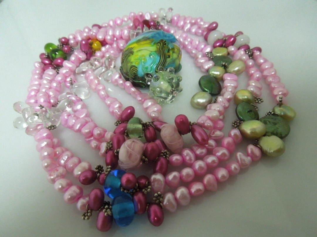 s103 Vintage Pretty Pink Beaded Glass Pendant Necklace Very long 74"
