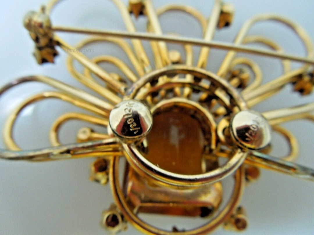 s975 Vintage  Art Deco Style Vintage 1950s 1/20 12k Gold Filled Citrine Brooch Pin  