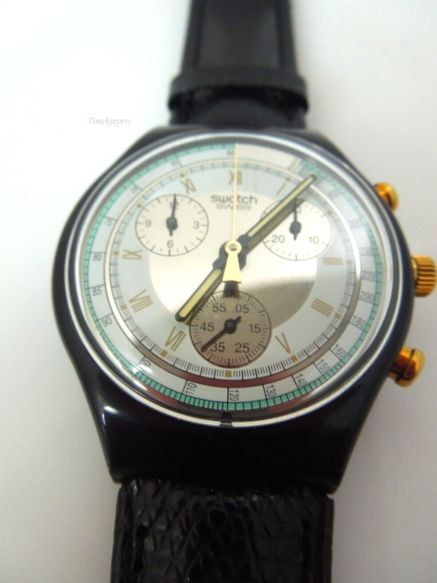 s488 1992 Swatch Watch Vintage Chrono COLOSSAL SCB109 In Box running unworn Leather strap