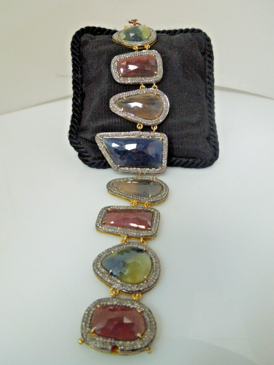 t105 Gemstone Bracelet 925 18k Rhodium Plated Sapphire Diamond 4 cts Bracelet 8"