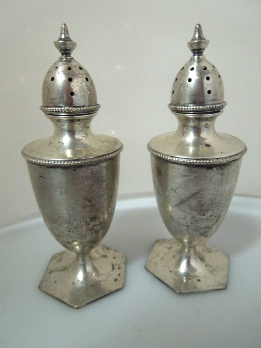 s399 Vintage Sterling Silver Crown Salt & Pepper Shakers  