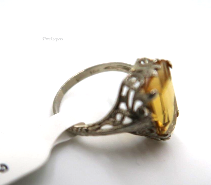 t222 14kt White Gold Filigree Pentagonal Cut Orange Glass Ring Size 5 3/4(US)