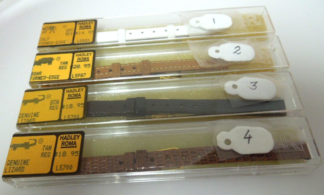 s445( 8mm) Genuine Lizard,Boar,Calf Turned Edge Hadley Roma Ladies Watch Bands
