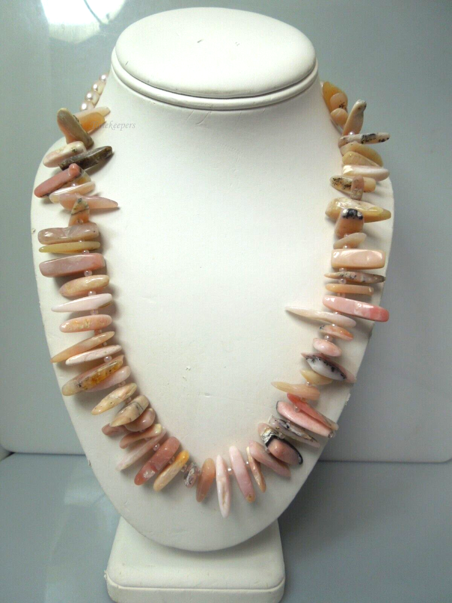 s104 Vintage Pink Agate or Rhodochrosite Spike fringe style Necklace 18"