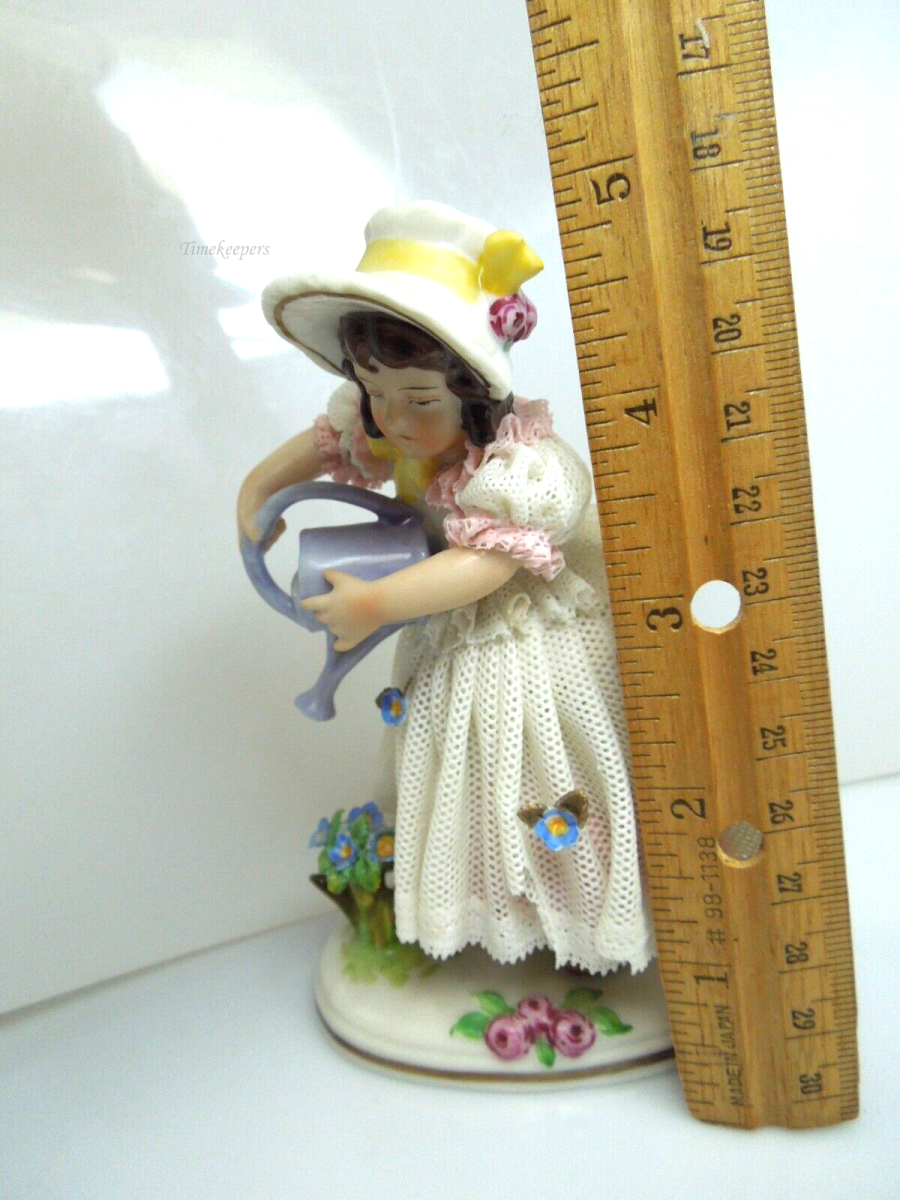 s797 Vintage Dresden German Continental Porcelain Figurine Girl in Lace Trim Dress Pouring water 