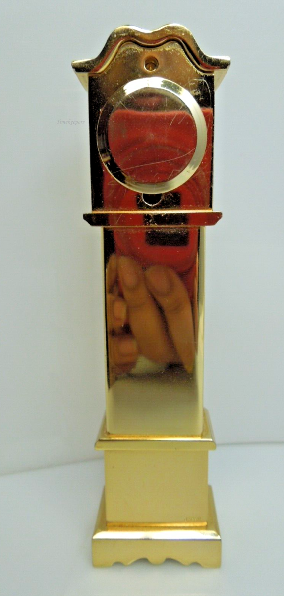 t013 Bulova Quartz Miniature Gold tone Grandfather Miniature Clock 4 3/4" tall