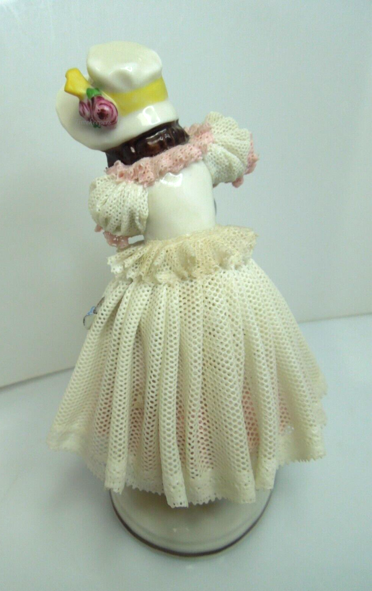 s797 Vintage Dresden German Continental Porcelain Figurine Girl in Lace Trim Dress Pouring water 