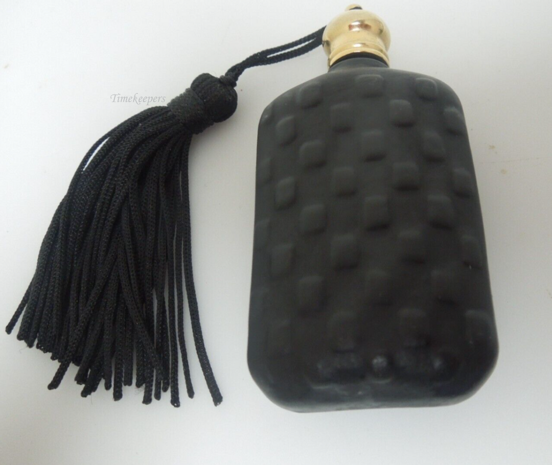 r330 Black Glass Travel Perfume Bottle, Black Vanity Perfume Bottle, Vintage Gold Screw Top Tassel Perfume Bottle