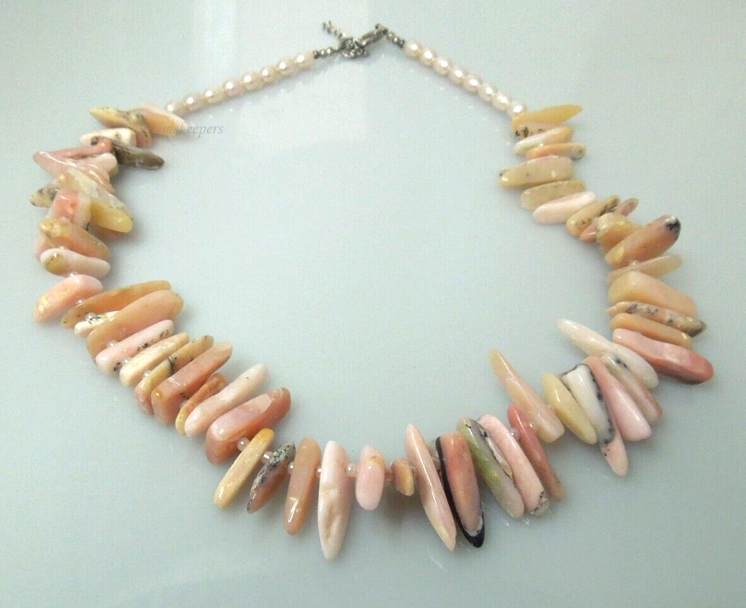 s104 Vintage Pink Agate or Rhodochrosite Spike fringe style Necklace 18"