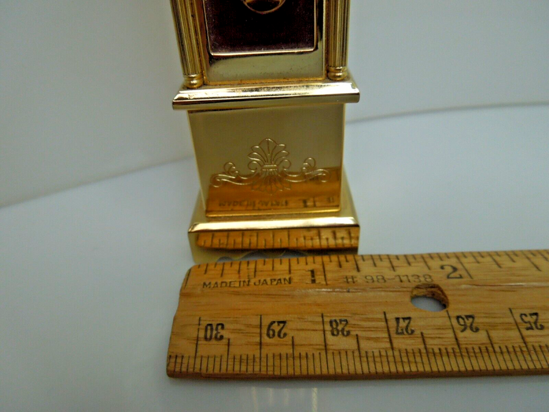 t013 Bulova Quartz Miniature Gold tone Grandfather Miniature Clock 4 3/4" tall