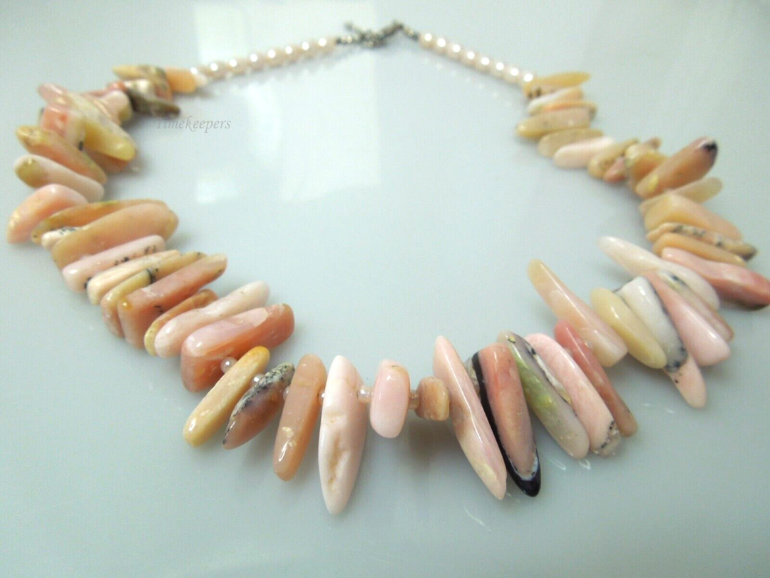s104 Vintage Pink Agate or Rhodochrosite Spike fringe style Necklace 18"