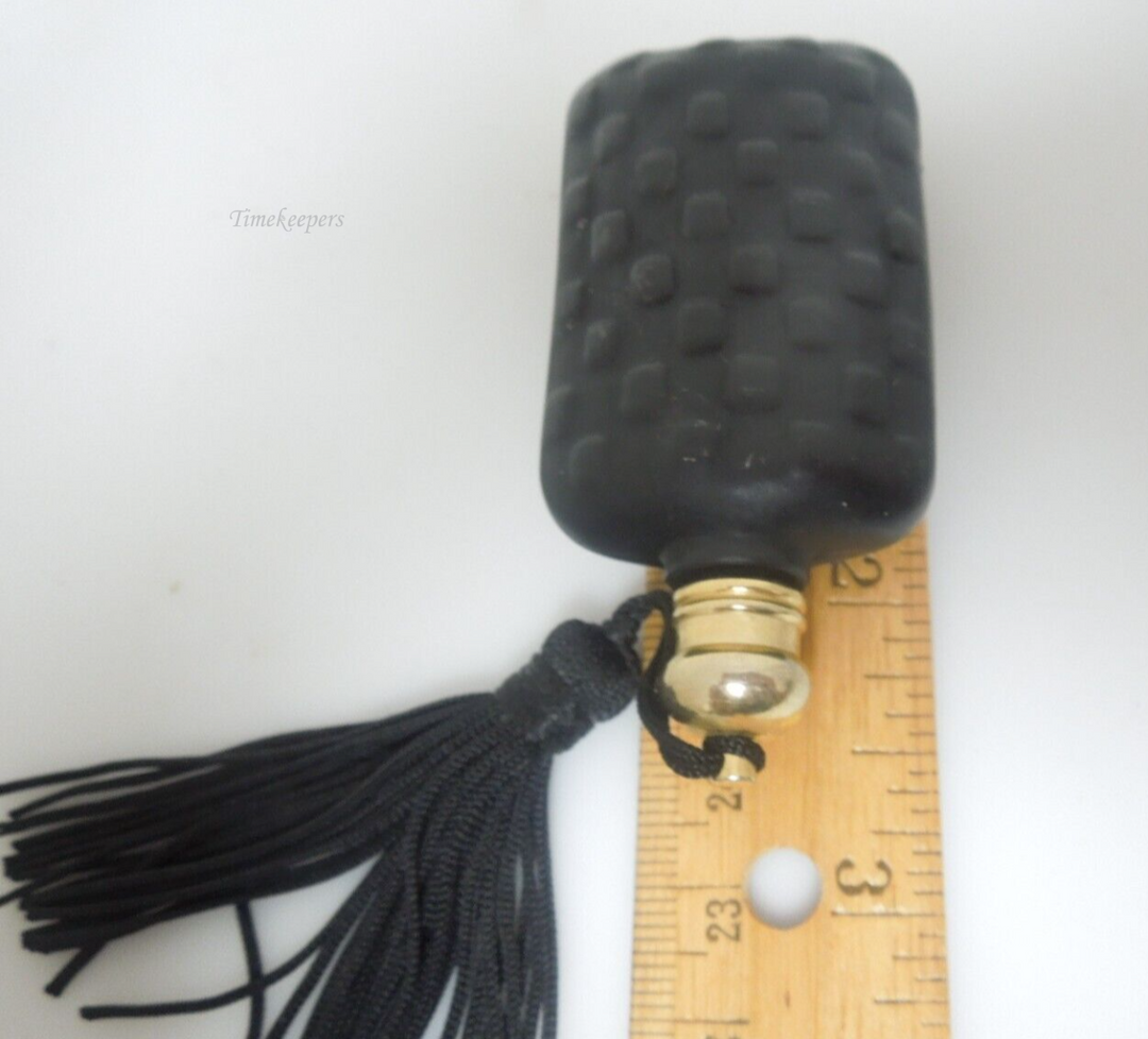 r330 Black Glass Travel Perfume Bottle, Black Vanity Perfume Bottle, Vintage Gold Screw Top Tassel Perfume Bottle