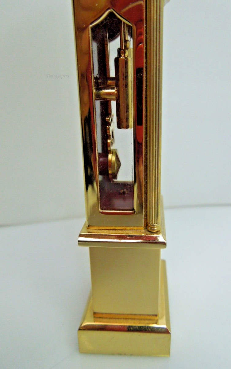 t013 Bulova Quartz Miniature Gold tone Grandfather Miniature Clock 4 3/4" tall