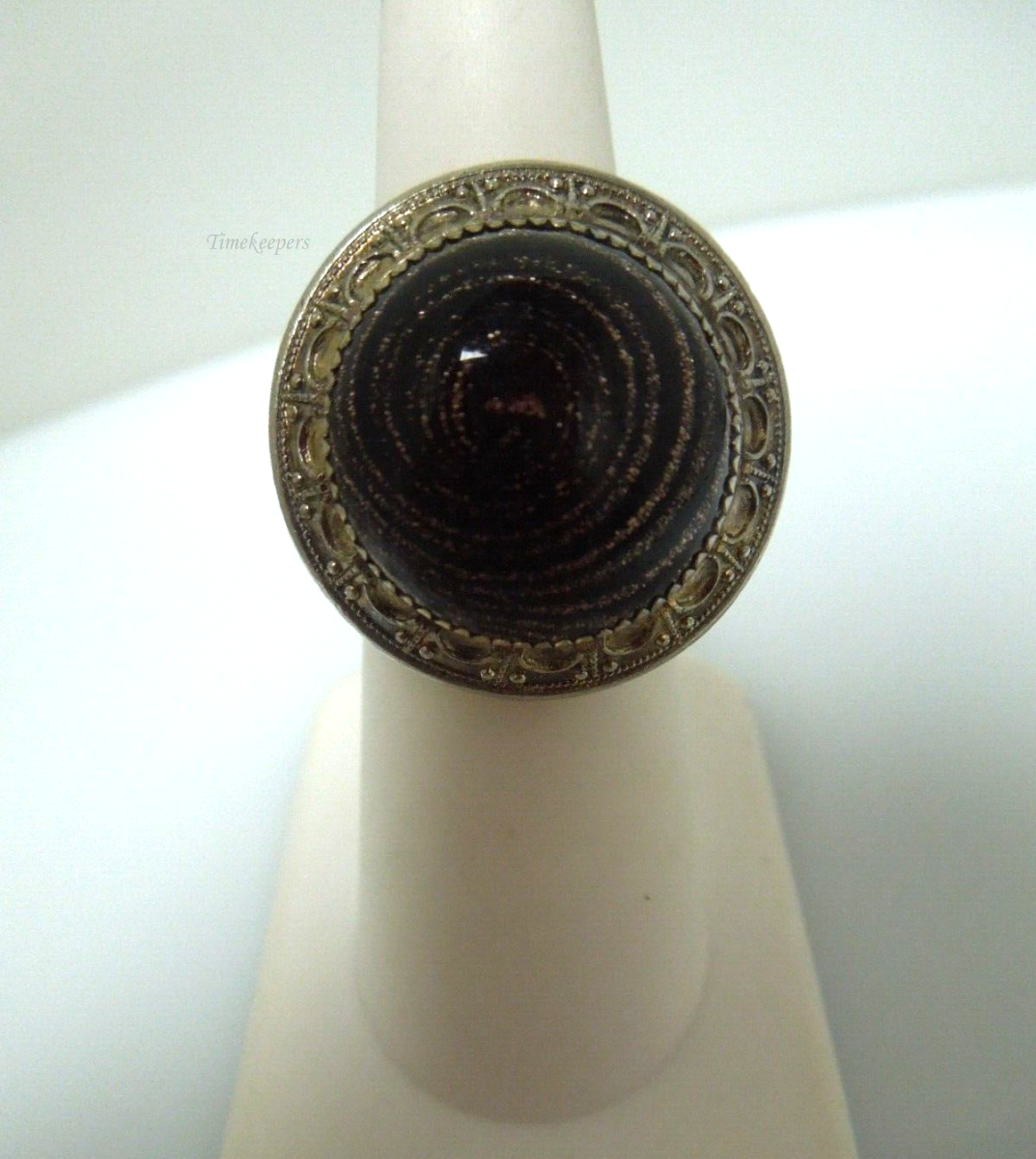 s272 WHITING and DAVIS Ring, Black Murano Glass Ring, Ornate Ring,  Cosmos Ring, Vintage Ring Adjustable