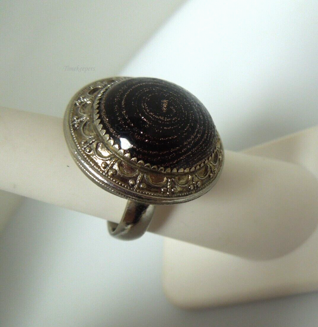 s272 WHITING and DAVIS Ring, Black Murano Glass Ring, Ornate Ring,  Cosmos Ring, Vintage Ring Adjustable