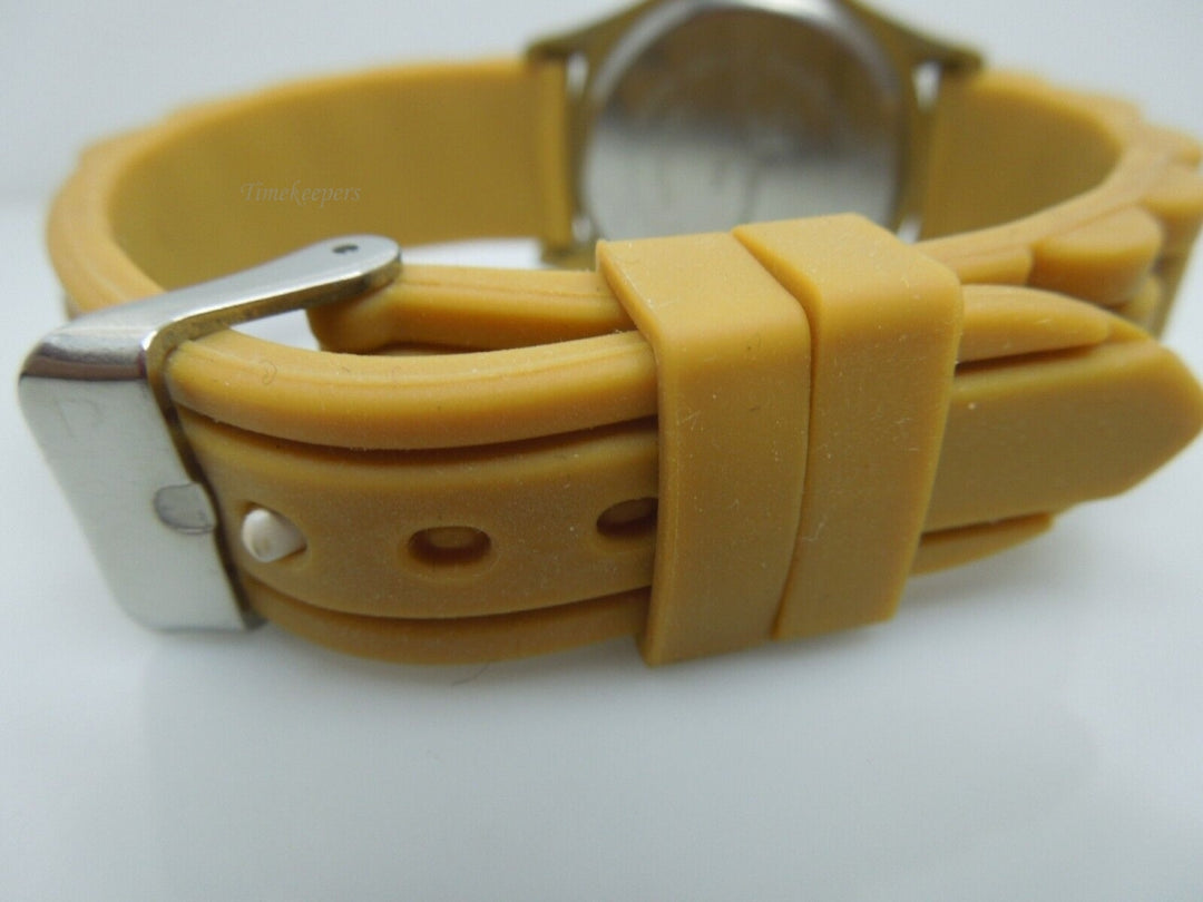 t050 Geneva Analog Wristwatch Beige Buckle Band Silver Tone Rhinestones  