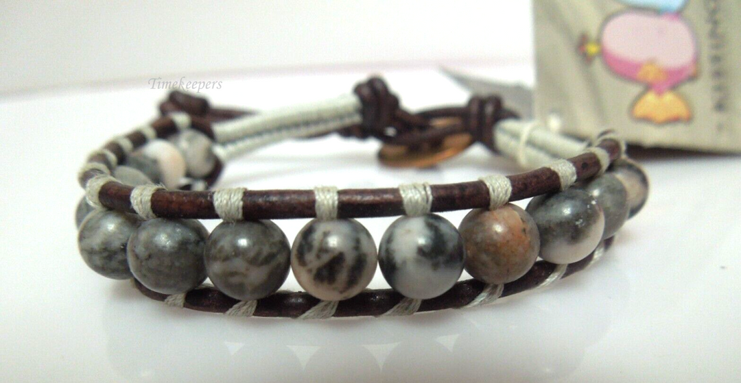 s453 Kissing Fish Handmade Pink Zebra Jasper Beaded Bracelet